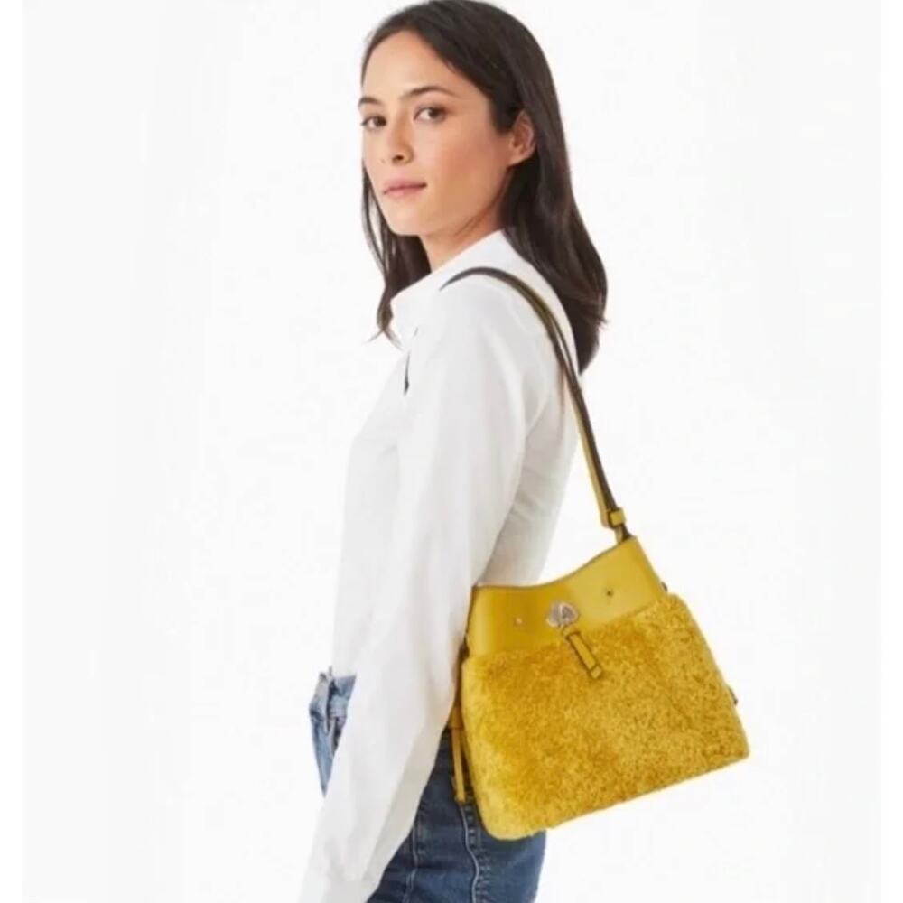 Kate Spade Marti Faux Fur Bucket Bag Luxe Crossbody Shoulder Purse Trendy